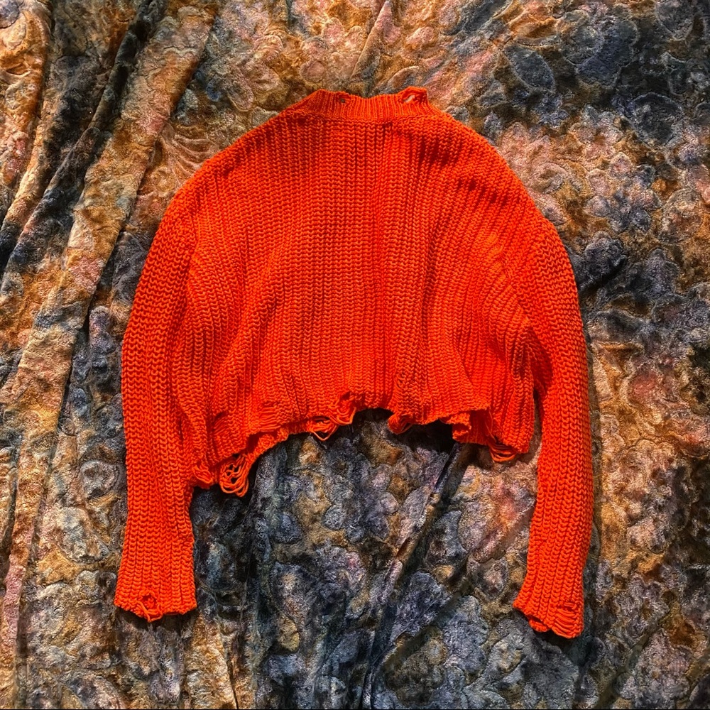 Bright Orange Ultra Soft Cropped Knit Sweater - Picture 2 of 3